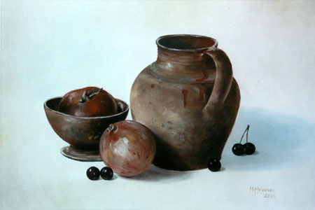 stilleven met appels en kersen